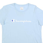 CHAMPION Womens Light Blue Cotton Blend Classic T-Shirt L Short Sleeve Crew Neck
