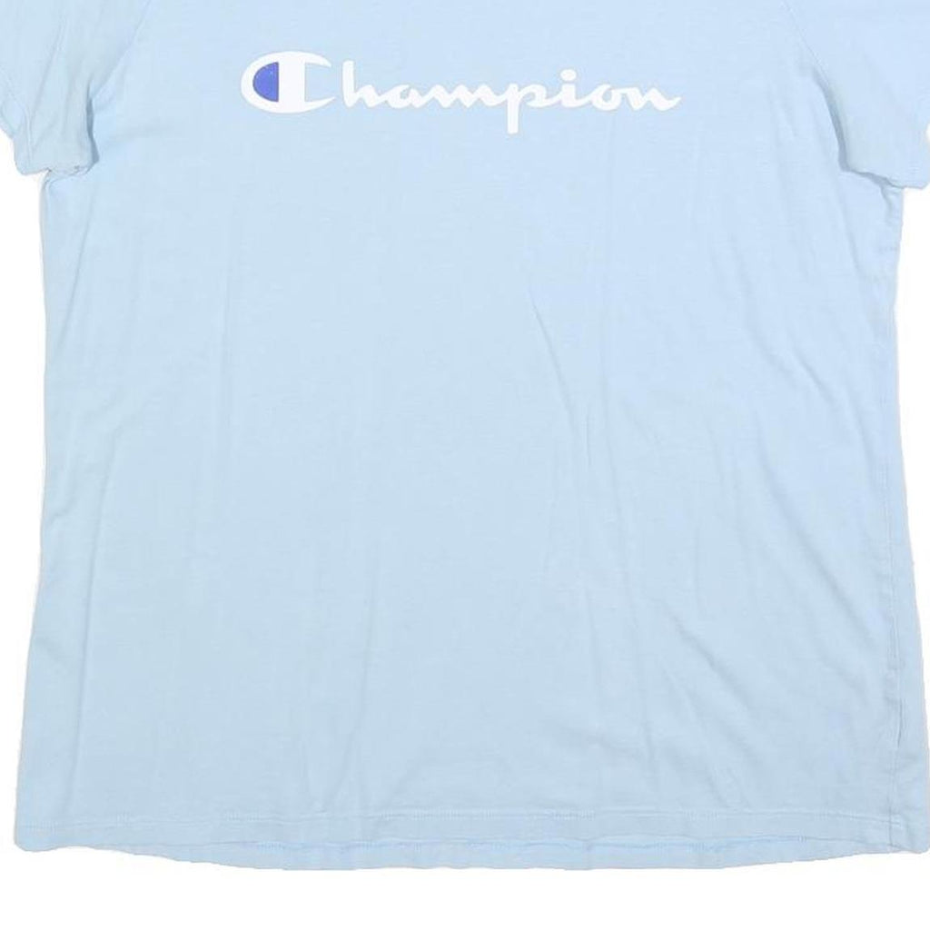 CHAMPION Womens Light Blue Cotton Blend Classic T-Shirt L Short Sleeve Crew Neck