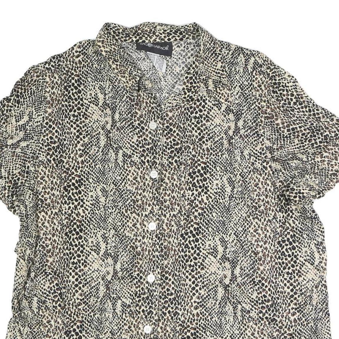 SAG HARBOUR Womens Beige Printed Shirt Short Sleeve Button Neck L Cotton Blend