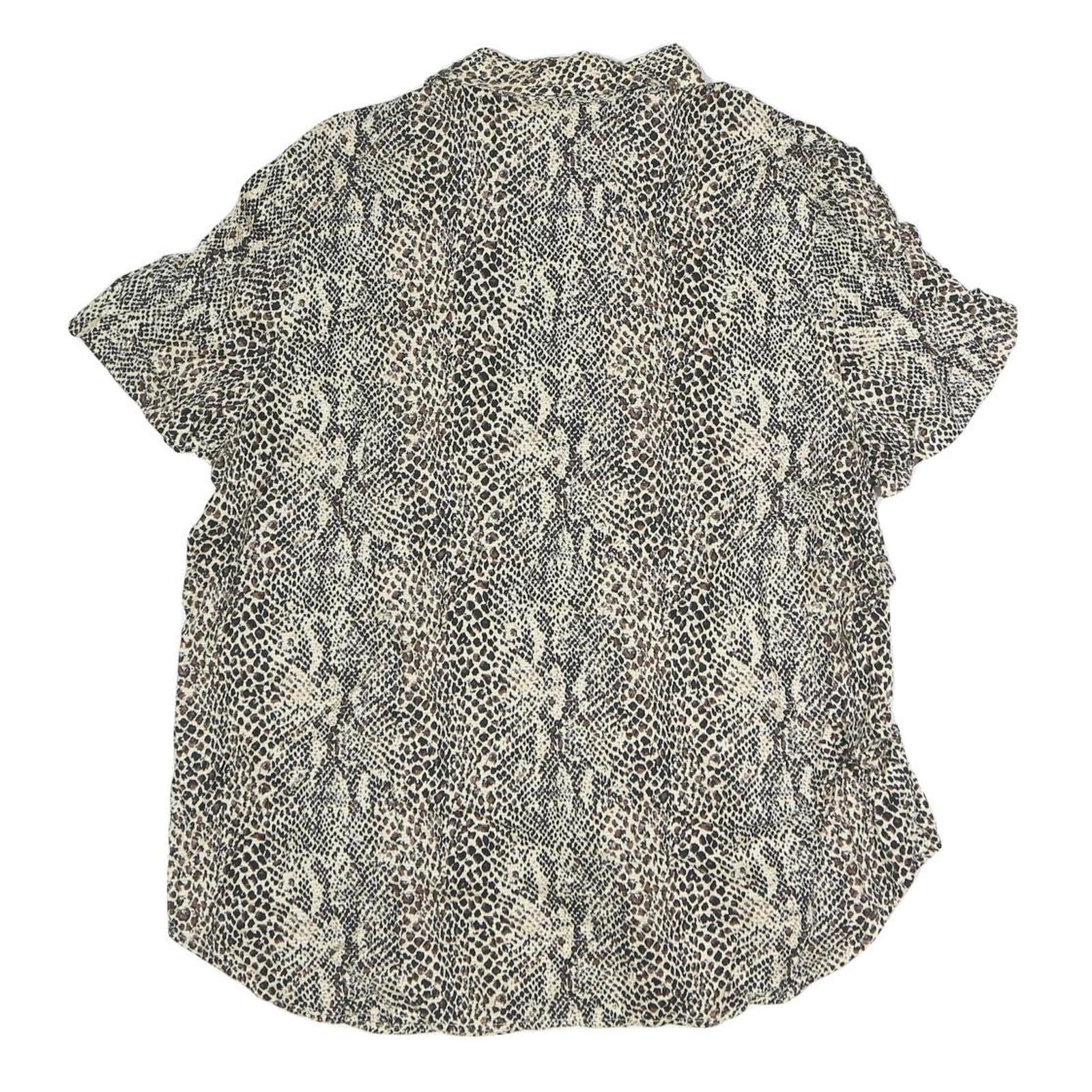 SAG HARBOUR Womens Beige Printed Shirt Short Sleeve Button Neck L Cotton Blend