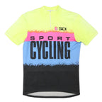 Sidil Mens Yellow & Pink & Blue Cycling Sport T-Shirt M Short Sleeve Zip Neck