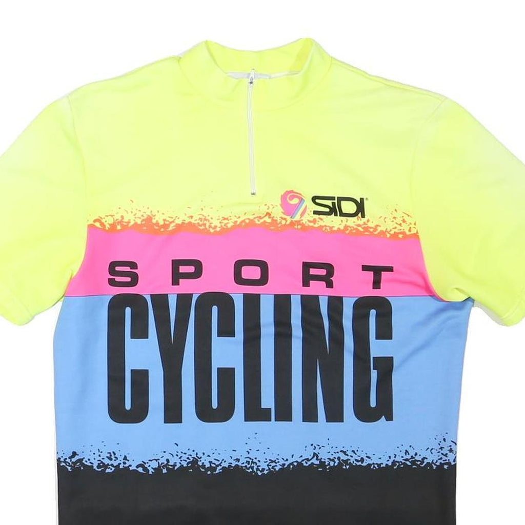 Sidil Mens Yellow & Pink & Blue Cycling Sport T-Shirt M Short Sleeve Zip Neck
