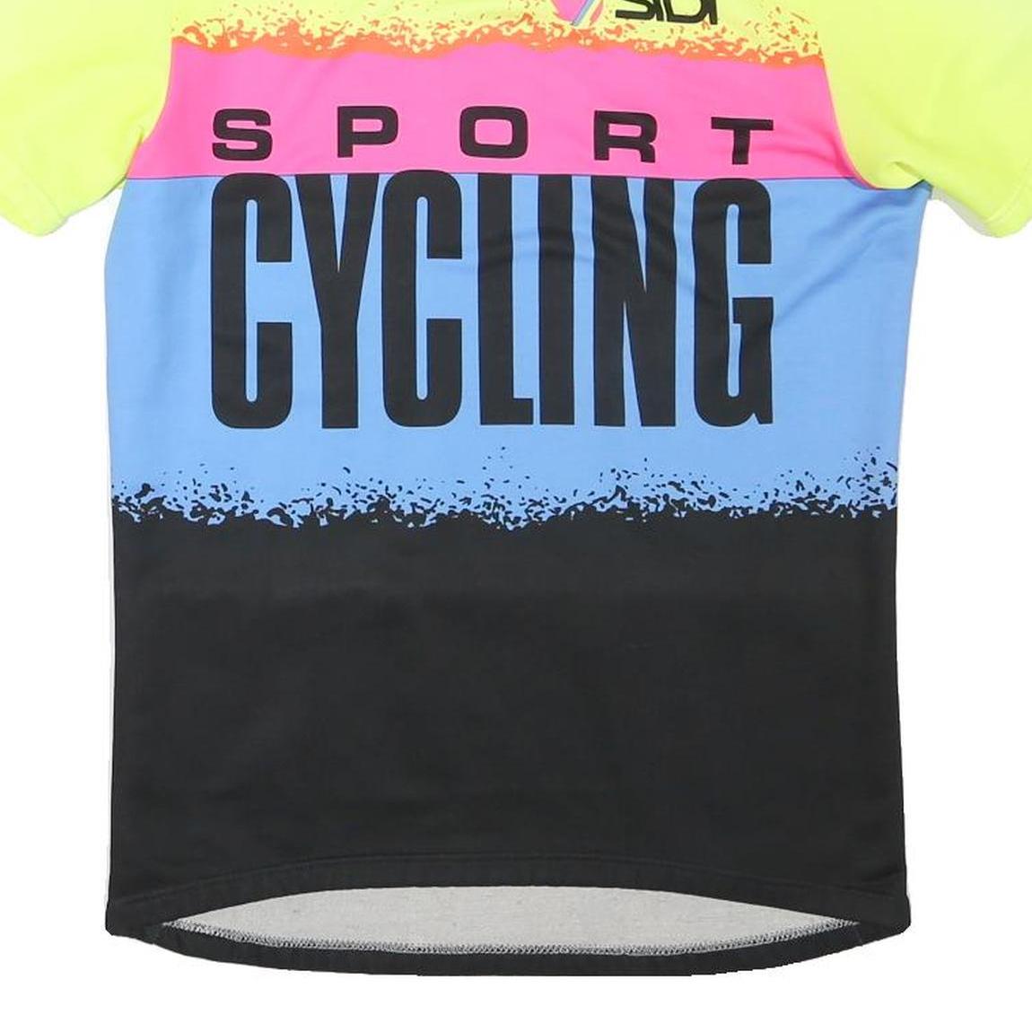 Sidil Mens Yellow & Pink & Blue Cycling Sport T-Shirt M Short Sleeve Zip Neck
