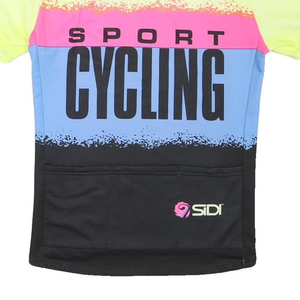 Sidil Mens Yellow & Pink & Blue Cycling Sport T-Shirt M Short Sleeve Zip Neck