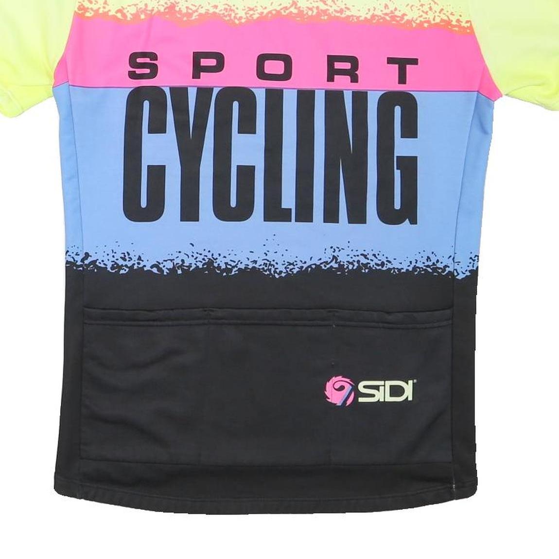 Sidil Mens Yellow & Pink & Blue Cycling Sport T-Shirt M Short Sleeve Zip Neck