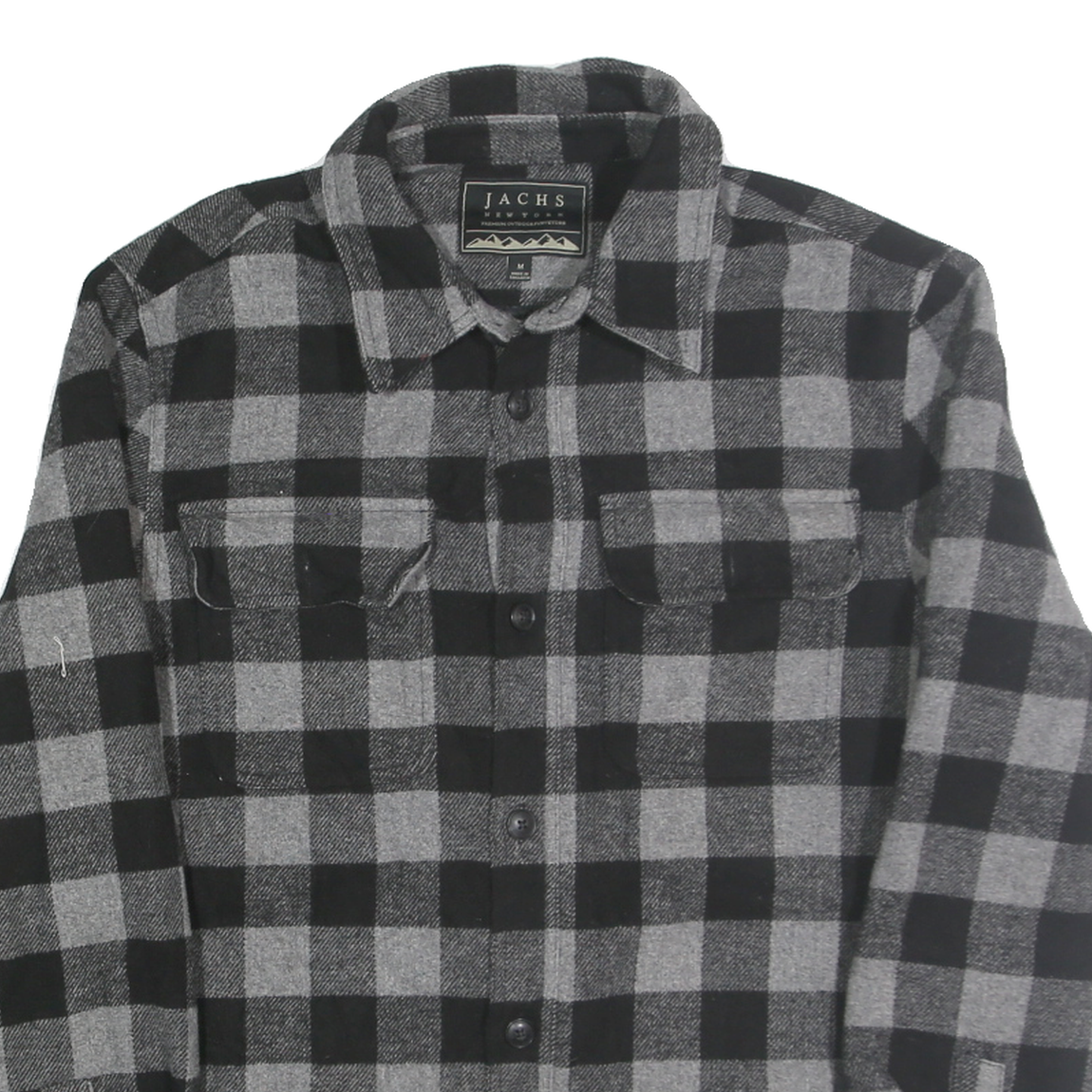JACHS Mens Black & Grey Check Button Jacket M Polyester Blend Casual Shirt