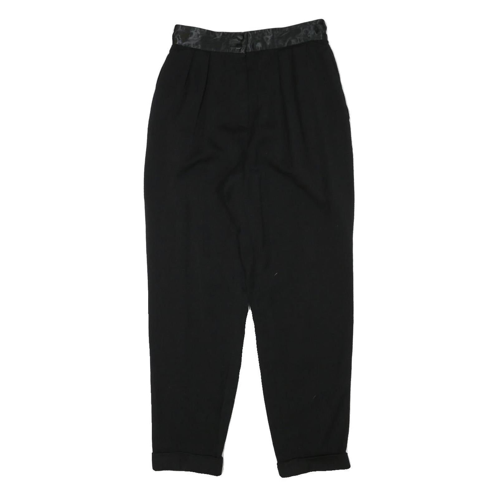 Womens Wool Blend Black Relaxed Tapered Trousers W25 L26 Smart Casual Zip