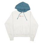 CHAMPION REVERSE WEAVE Mens White & Blue Pullover Hoodie S Cotton Blend Casual