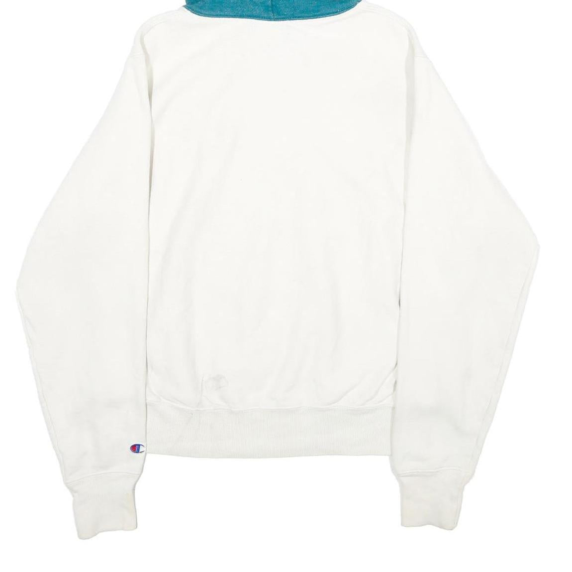 CHAMPION REVERSE WEAVE Mens White & Blue Pullover Hoodie S Cotton Blend Casual