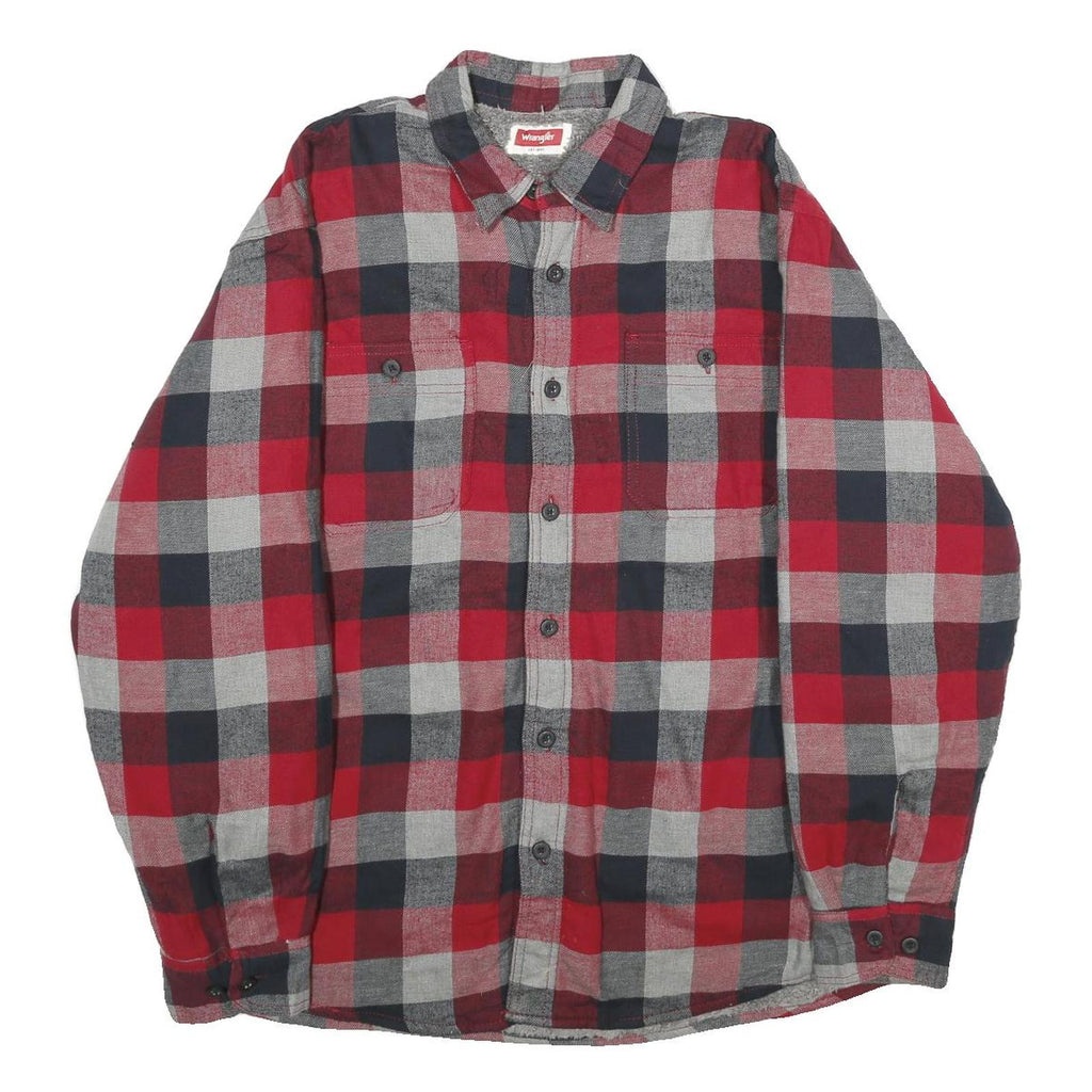 WRANGLER Mens Red & Grey Check Button Jacket XL Cotton Blend Casual Shirt Jacket