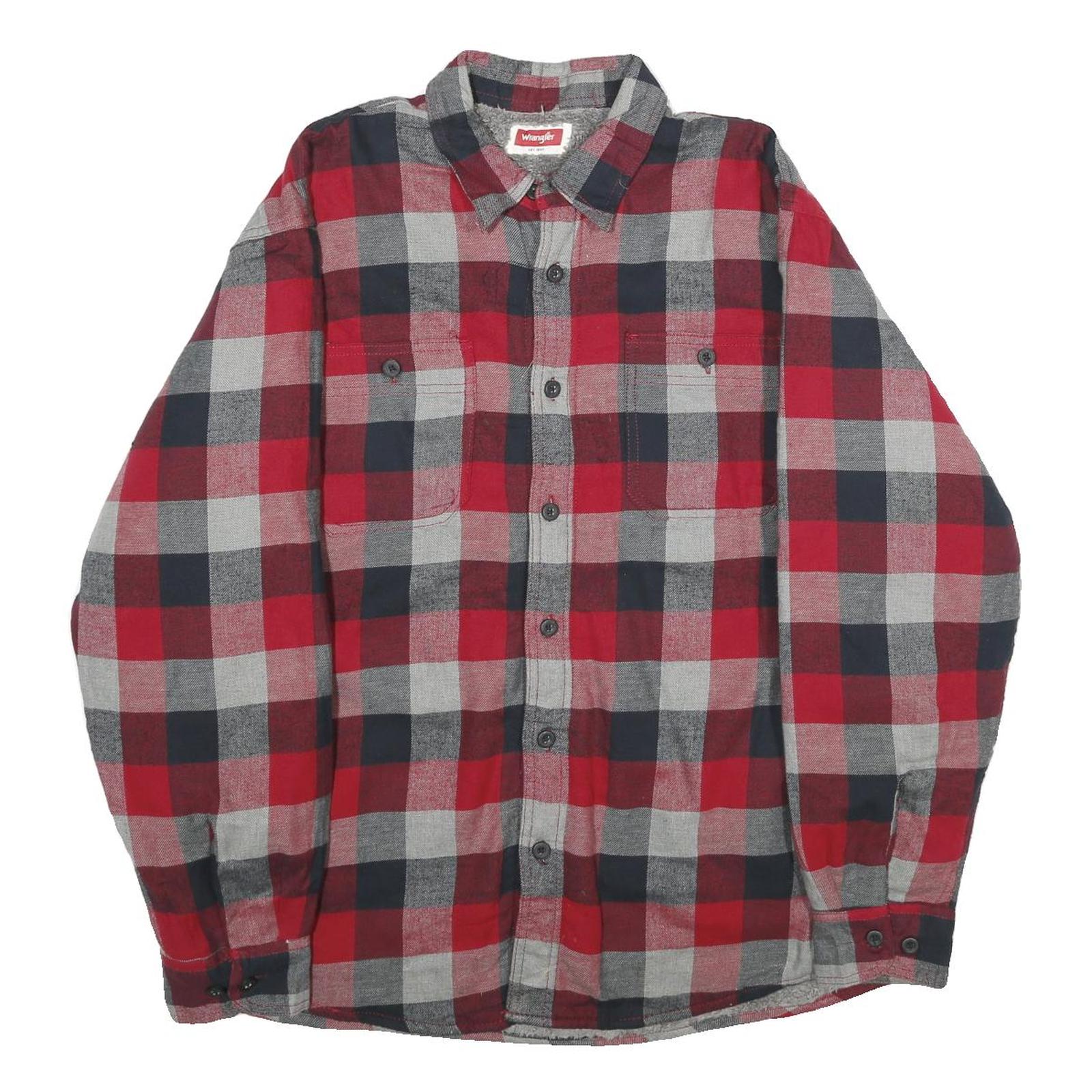 WRANGLER Mens Red & Grey Check Button Jacket XL Cotton Blend Casual Shirt Jacket
