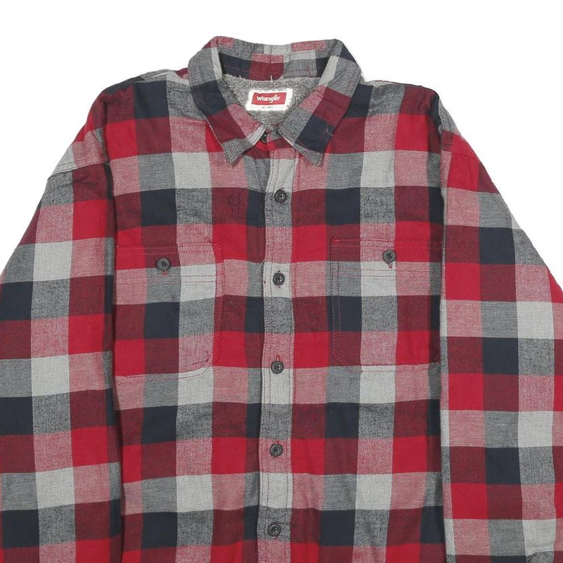 WRANGLER Mens Red & Grey Check Button Jacket XL Cotton Blend Casual Shirt Jacket
