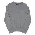 TOMMY HILFIGER Mens Grey Plain Cotton Blend Jumper Crew Neck Basic Knit L