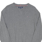 TOMMY HILFIGER Mens Grey Plain Cotton Blend Jumper Crew Neck Basic Knit L