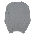 TOMMY HILFIGER Mens Grey Plain Cotton Blend Jumper Crew Neck Basic Knit L