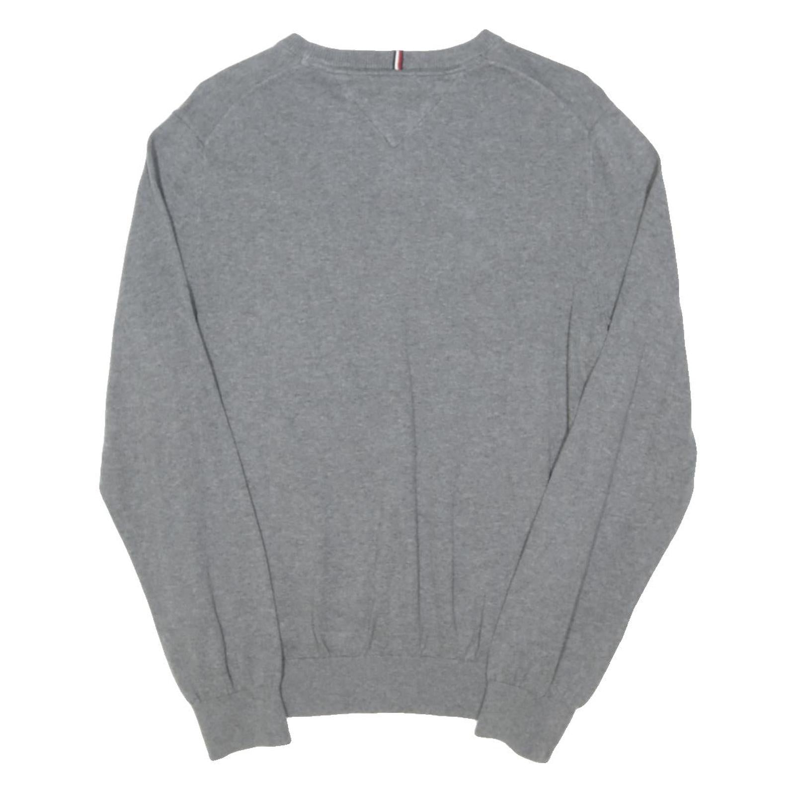 TOMMY HILFIGER Mens Grey Plain Cotton Blend Jumper Crew Neck Basic Knit L