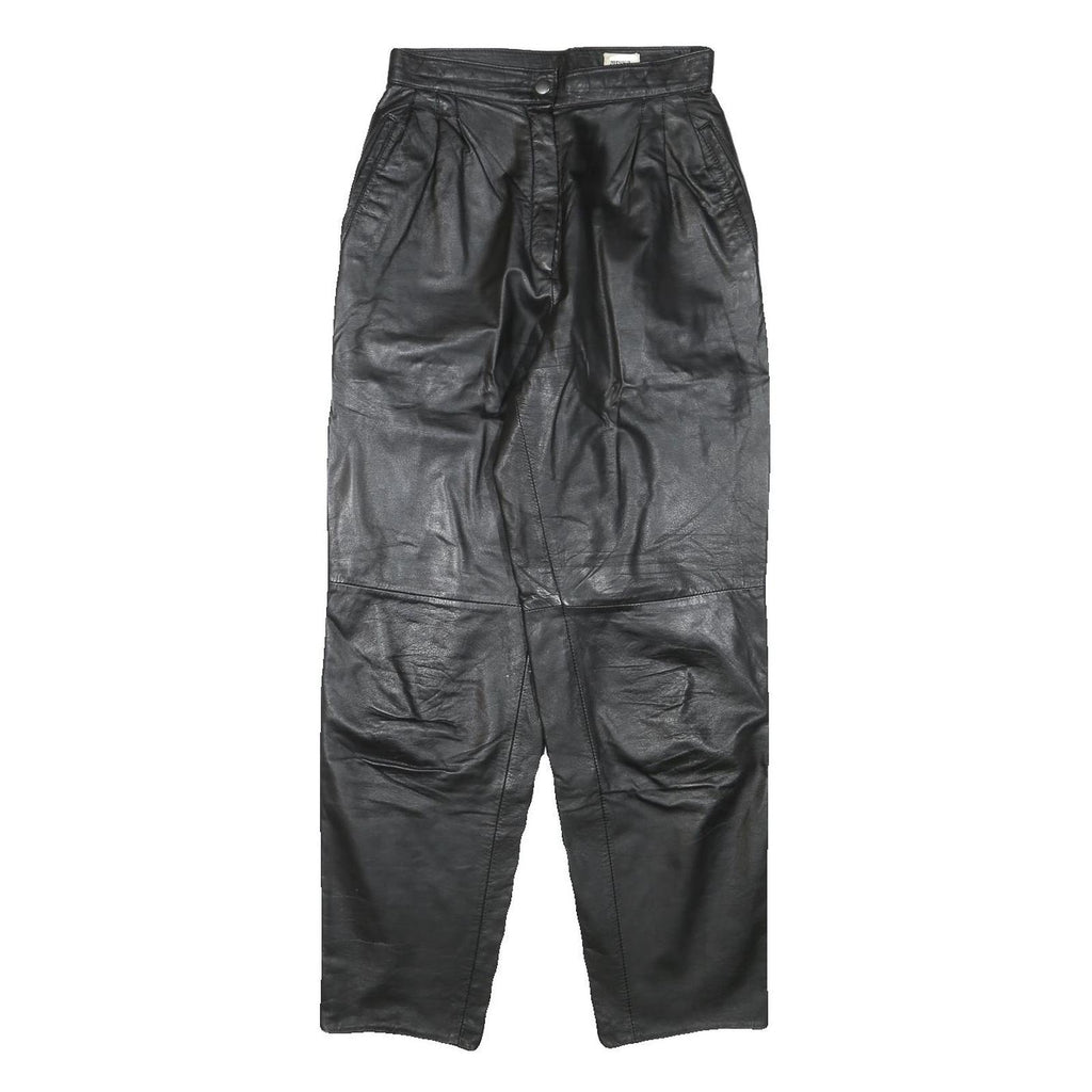 MISS A Womens Leather Black Relaxed Tapered Trousers W25 L28 Zip Pocket