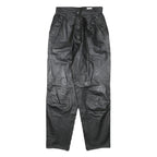 MISS A Womens Leather Black Relaxed Tapered Trousers W25 L28 Zip Pocket