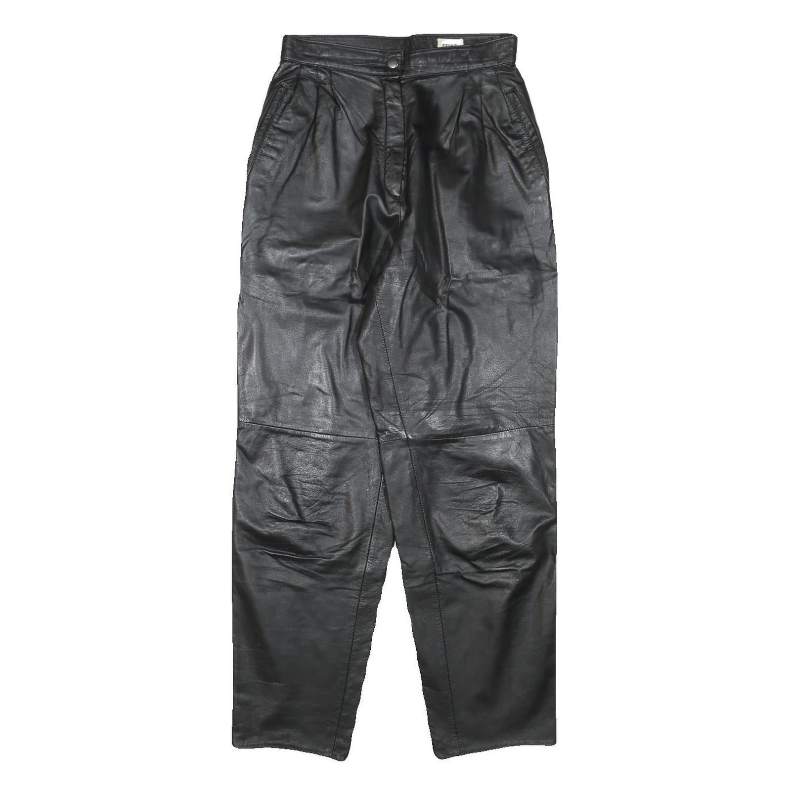 MISS A Womens Leather Black Relaxed Tapered Trousers W25 L28 Zip Pocket