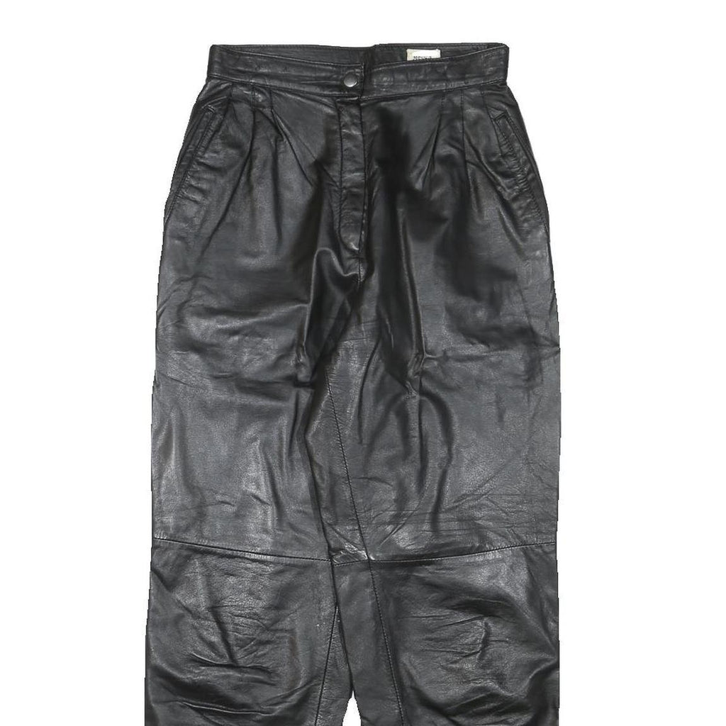 MISS A Womens Leather Black Relaxed Tapered Trousers W25 L28 Zip Pocket