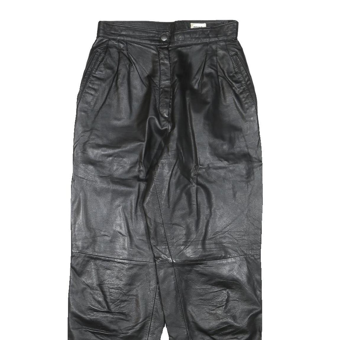 MISS A Womens Leather Black Relaxed Tapered Trousers W25 L28 Zip Pocket