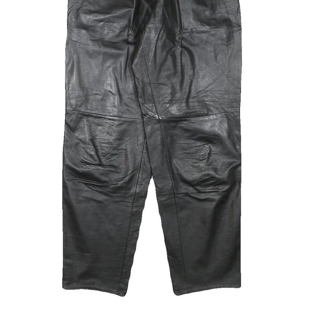 MISS A Womens Leather Black Relaxed Tapered Trousers W25 L28 Zip Pocket
