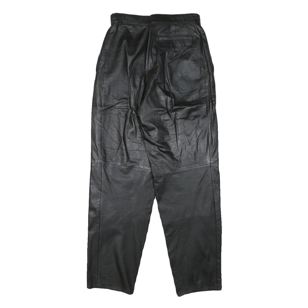 MISS A Womens Leather Black Relaxed Tapered Trousers W25 L28 Zip Pocket