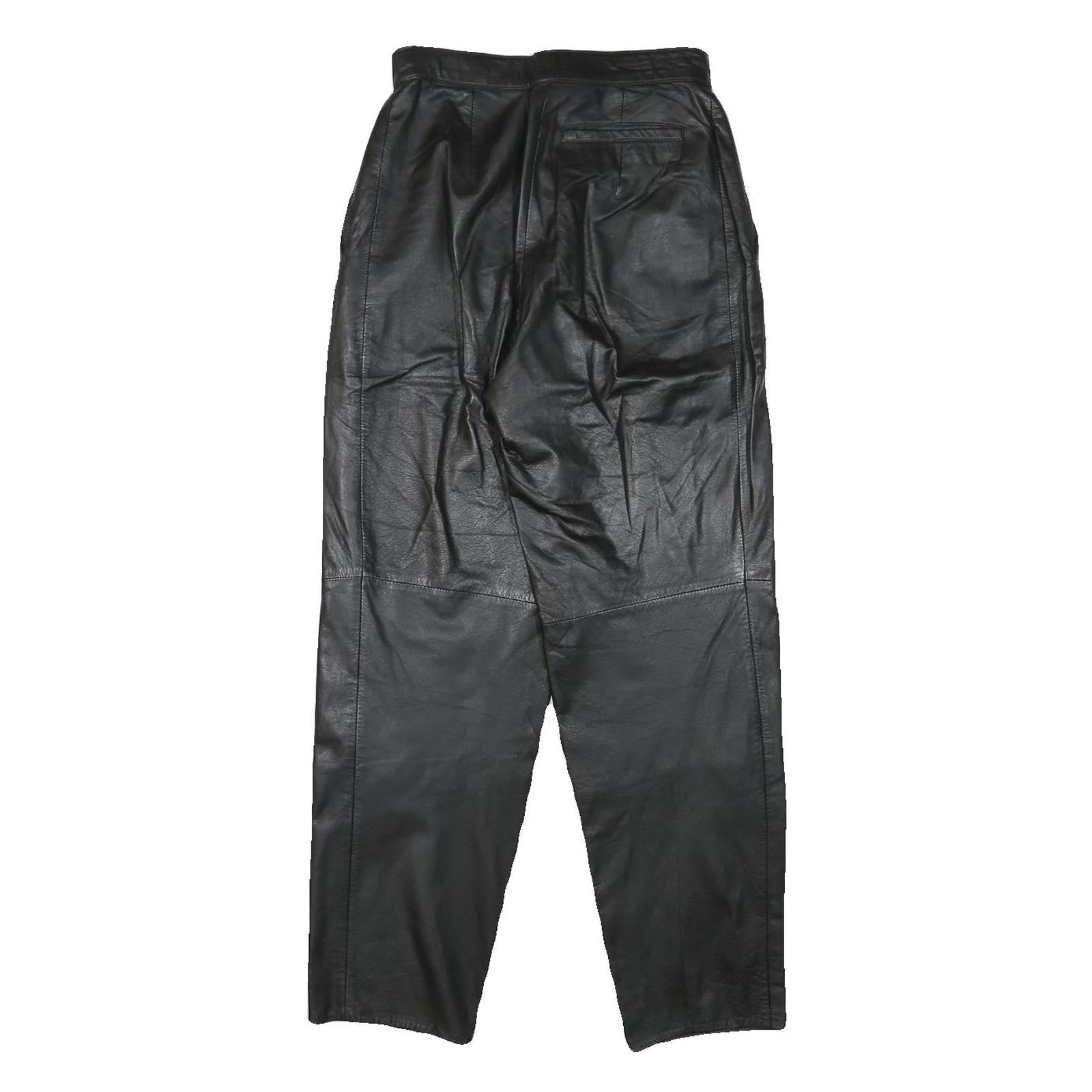 MISS A Womens Leather Black Relaxed Tapered Trousers W25 L28 Zip Pocket