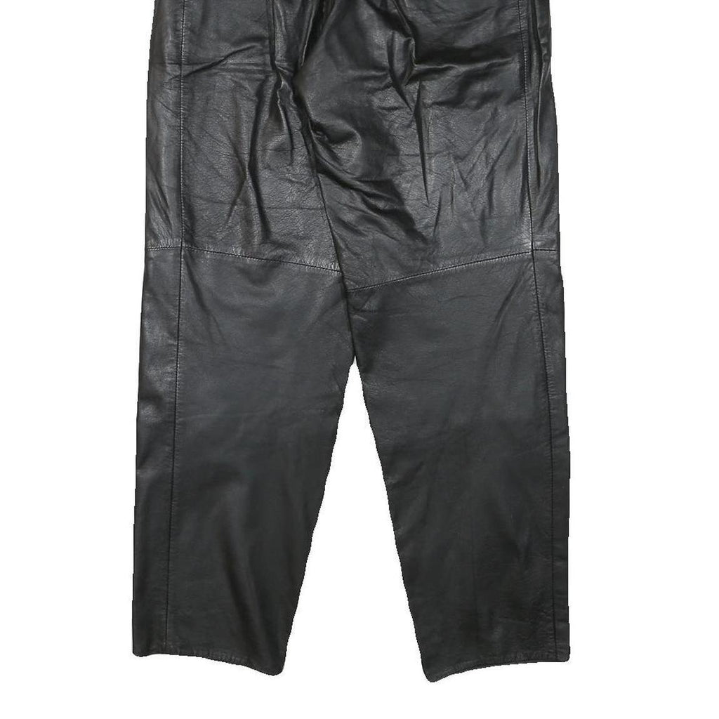 MISS A Womens Leather Black Relaxed Tapered Trousers W25 L28 Zip Pocket