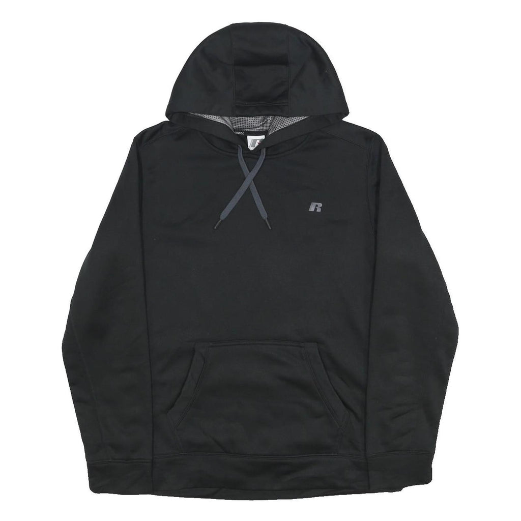 RUSSELL ATHLETIC Mens Black Pullover Hoodie M Lightweight Fleece Drawstring