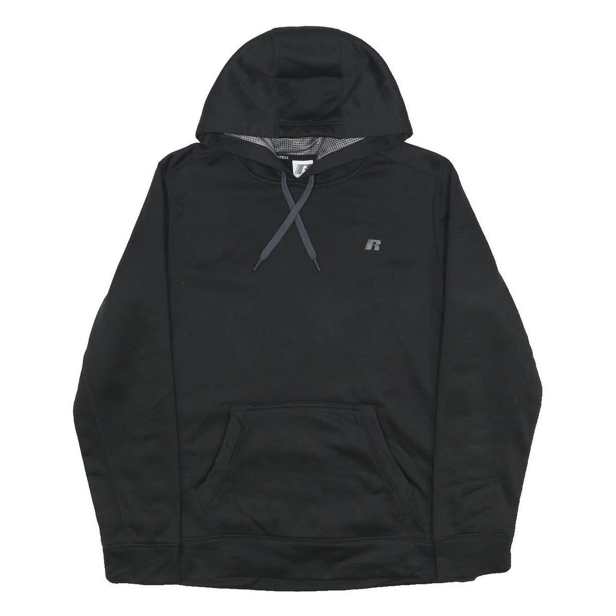 RUSSELL ATHLETIC Mens Black Pullover Hoodie M Lightweight Fleece Drawstring