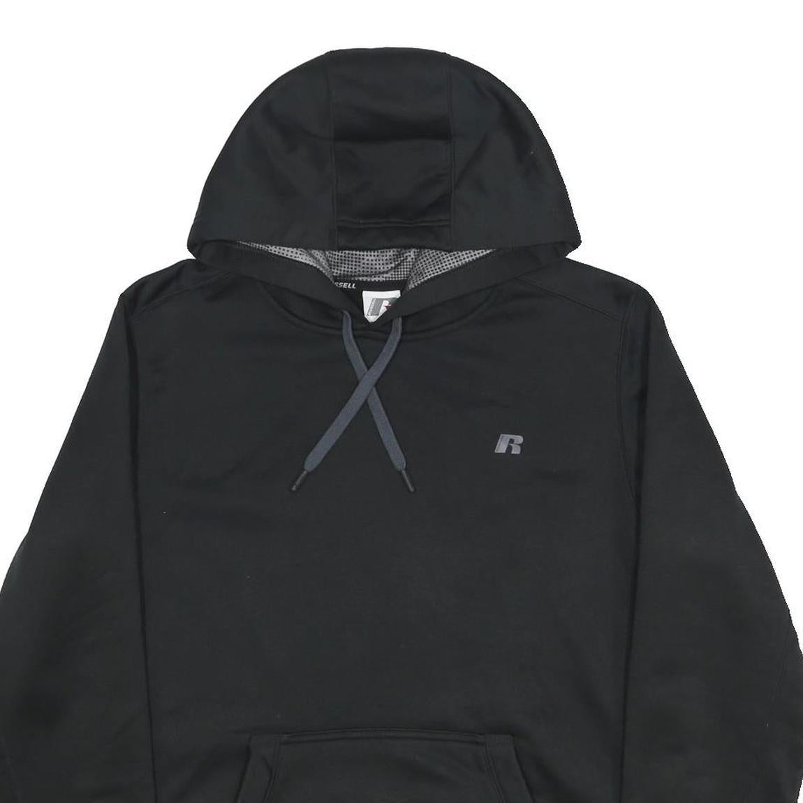 RUSSELL ATHLETIC Mens Black Pullover Hoodie M Lightweight Fleece Drawstring