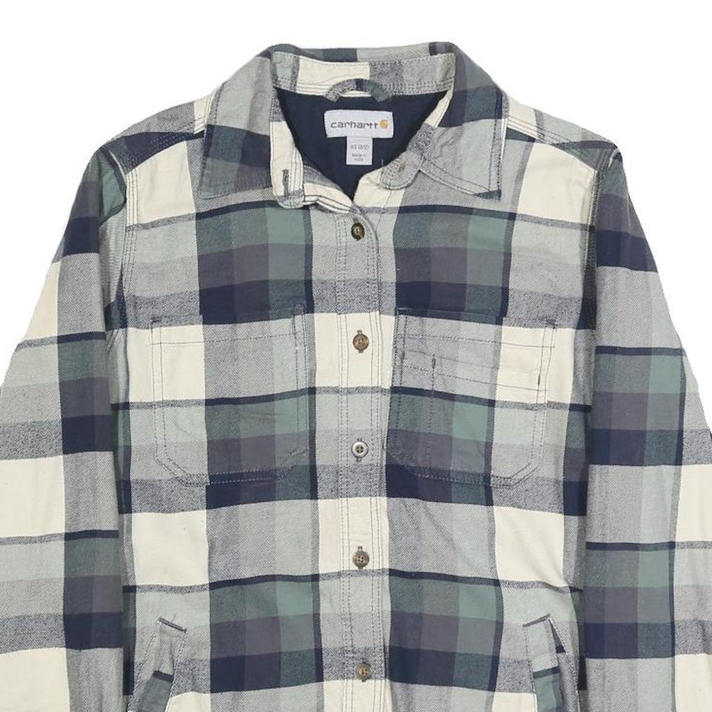 CARHARTT Womens Blue & Cream Check Jacket XS Cotton Blend Button Closure Casual