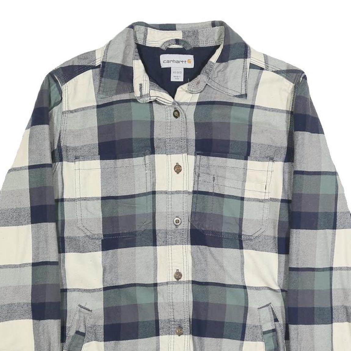 CARHARTT Womens Blue & Cream Check Jacket XS Cotton Blend Button Closure Casual