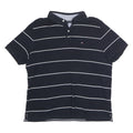 TOMMY HILFIGER Mens Navy Blue & White Striped Short Sleeve Polo Shirt L Classic