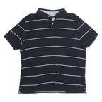 TOMMY HILFIGER Mens Navy Blue & White Striped Short Sleeve Polo Shirt L Classic