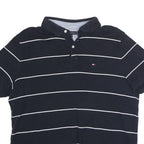 TOMMY HILFIGER Mens Navy Blue & White Striped Short Sleeve Polo Shirt L Classic