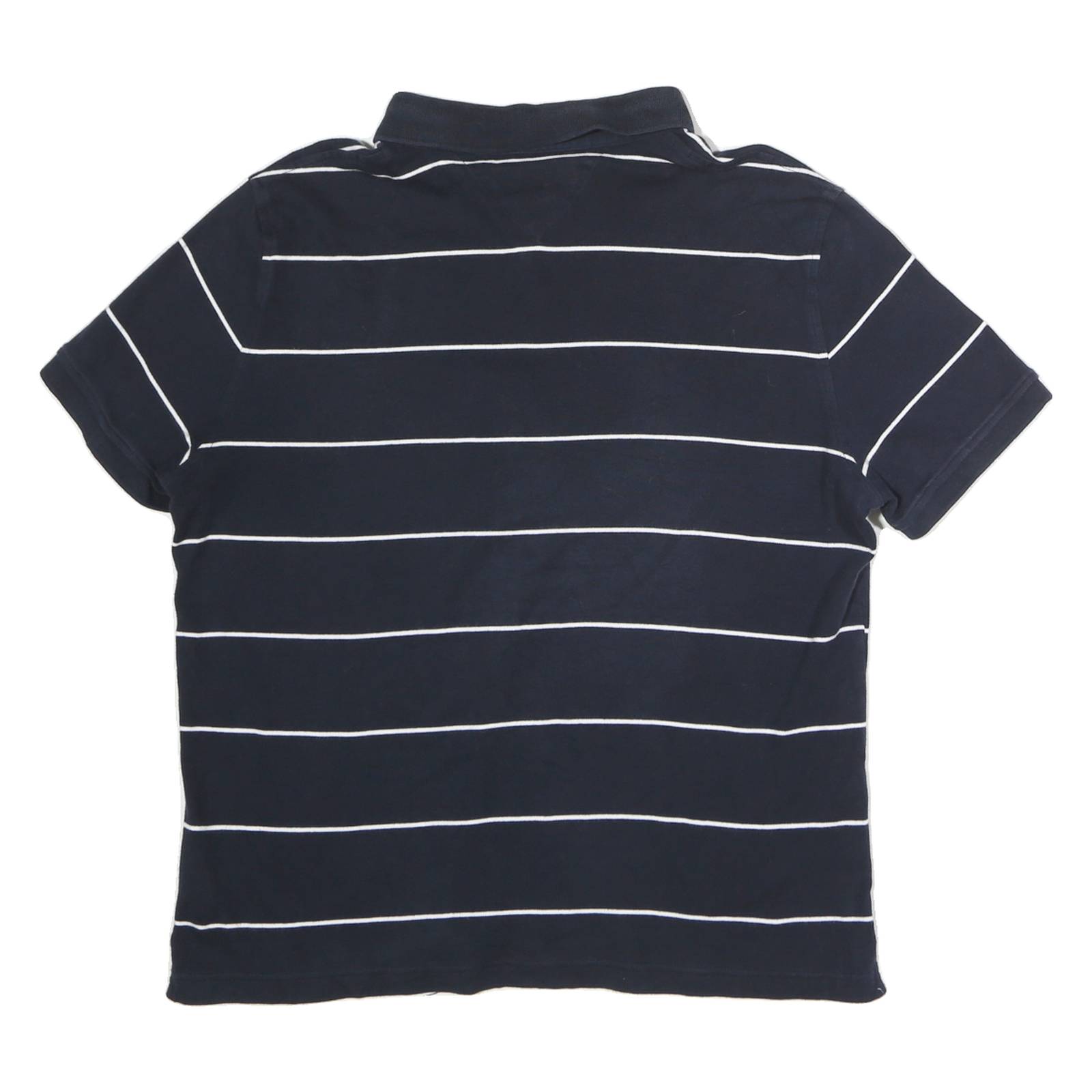 TOMMY HILFIGER Mens Navy Blue & White Striped Short Sleeve Polo Shirt L Classic