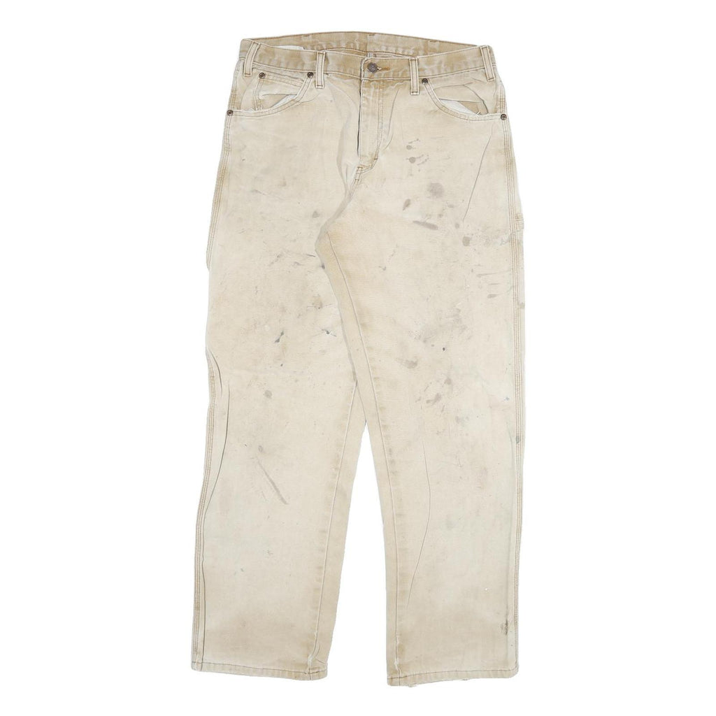 DICKIES Mens Jeans Beige Cotton Blend Regular Straight W30 L29 Workwear Zip