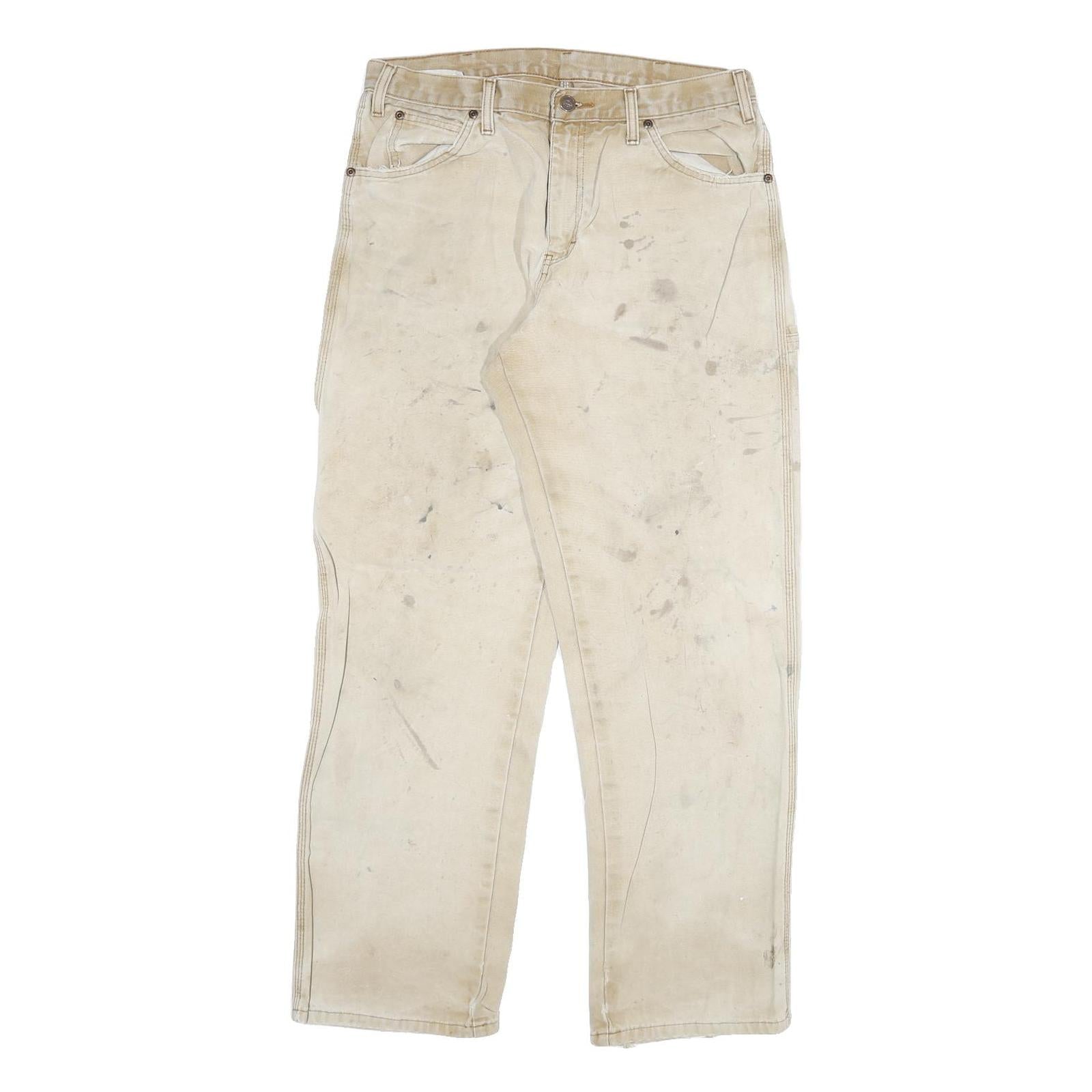 DICKIES Mens Jeans Beige Cotton Blend Regular Straight W30 L29 Workwear Zip