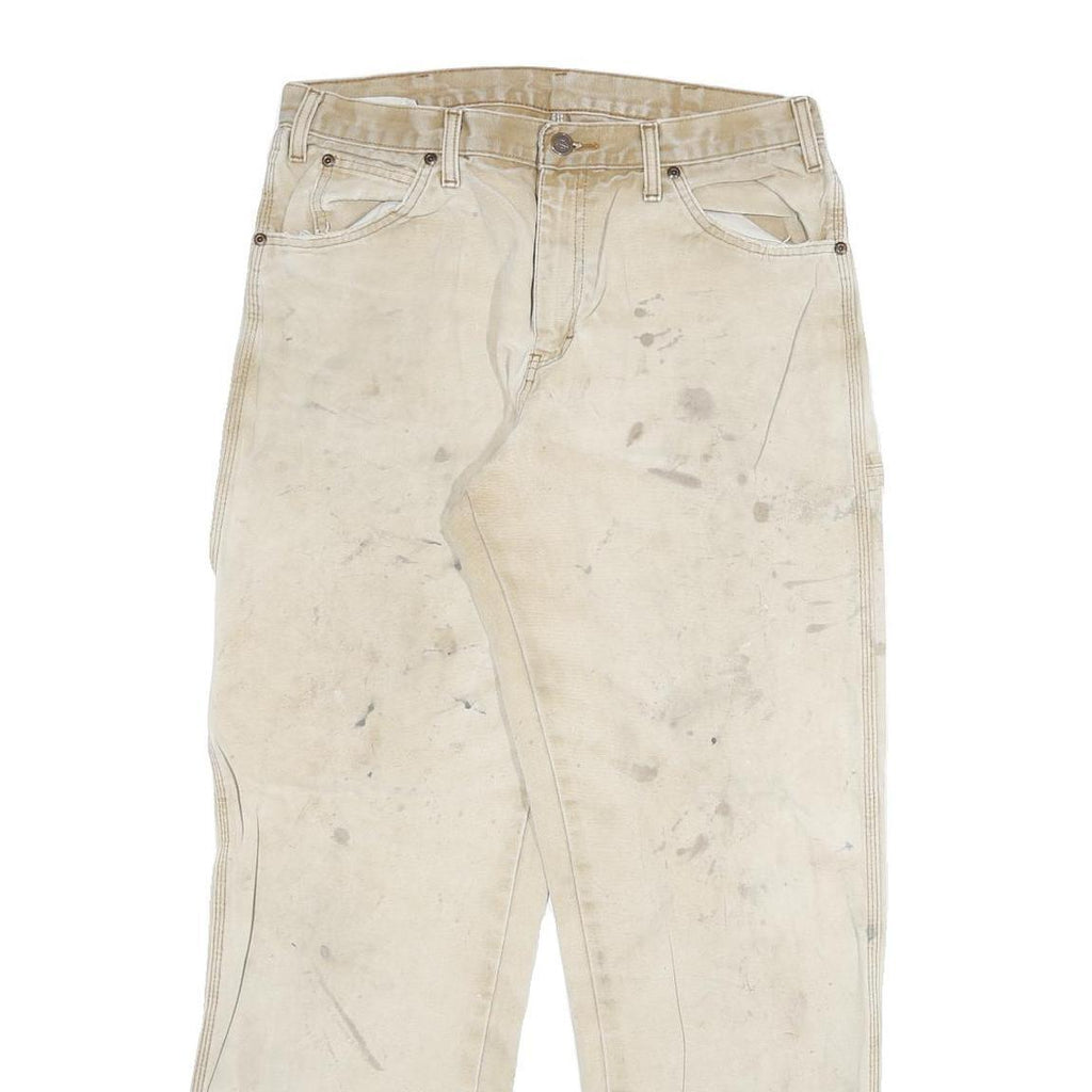 DICKIES Mens Jeans Beige Cotton Blend Regular Straight W30 L29 Workwear Zip