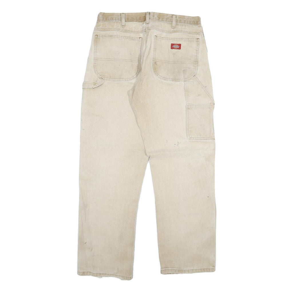 DICKIES Mens Jeans Beige Cotton Blend Regular Straight W30 L29 Workwear Zip