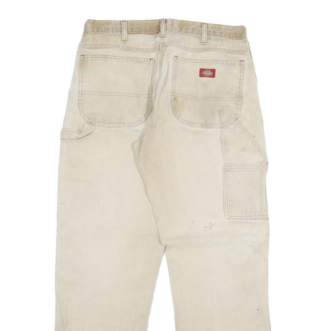 DICKIES Mens Jeans Beige Cotton Blend Regular Straight W30 L29 Workwear Zip