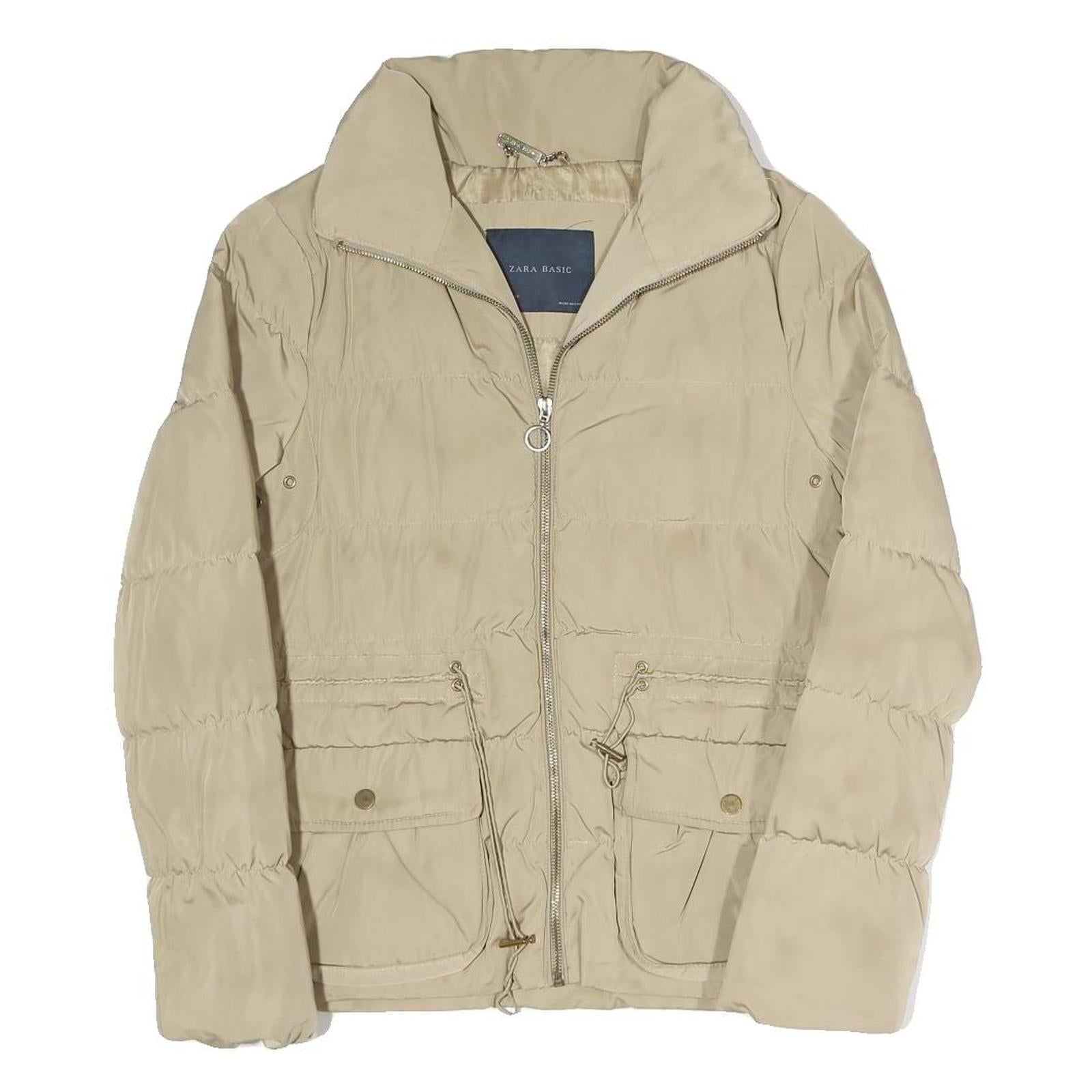 ZARA Womens Beige Lightweight Puffer Jacket M Polyester Blend Casual Outerwear