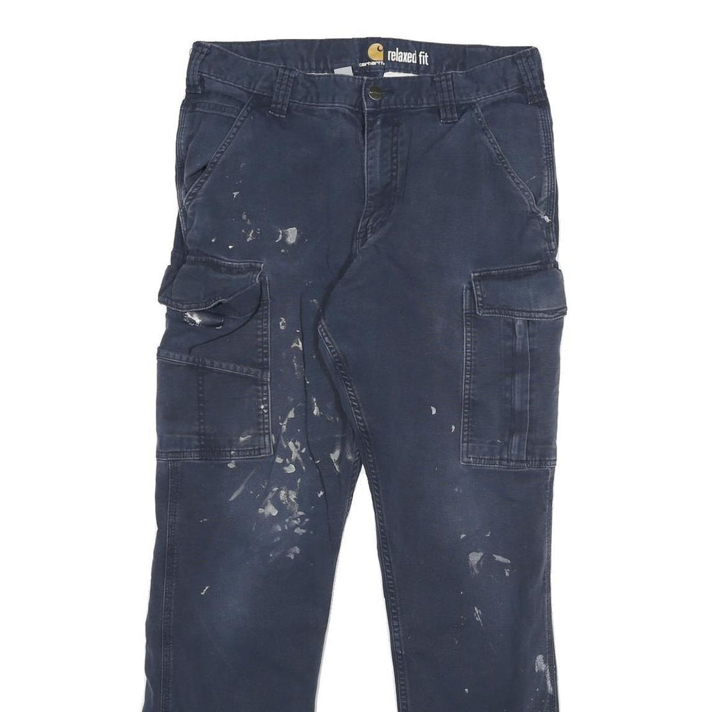 CARHARTT Mens Cotton Blend Blue Relaxed Fit Cargo Trousers W30 L29 Workwear