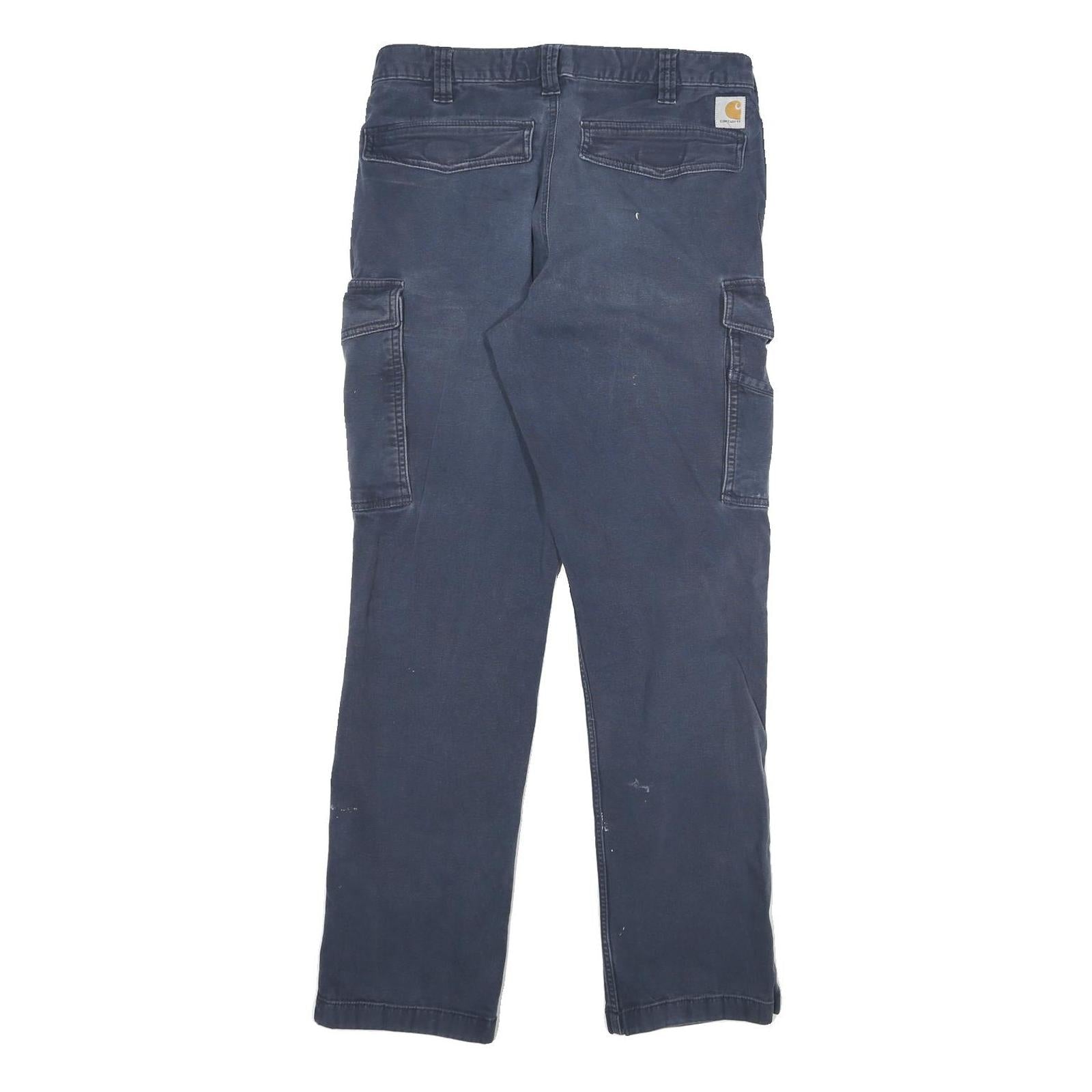 CARHARTT Mens Cotton Blend Blue Relaxed Fit Cargo Trousers W30 L29 Workwear