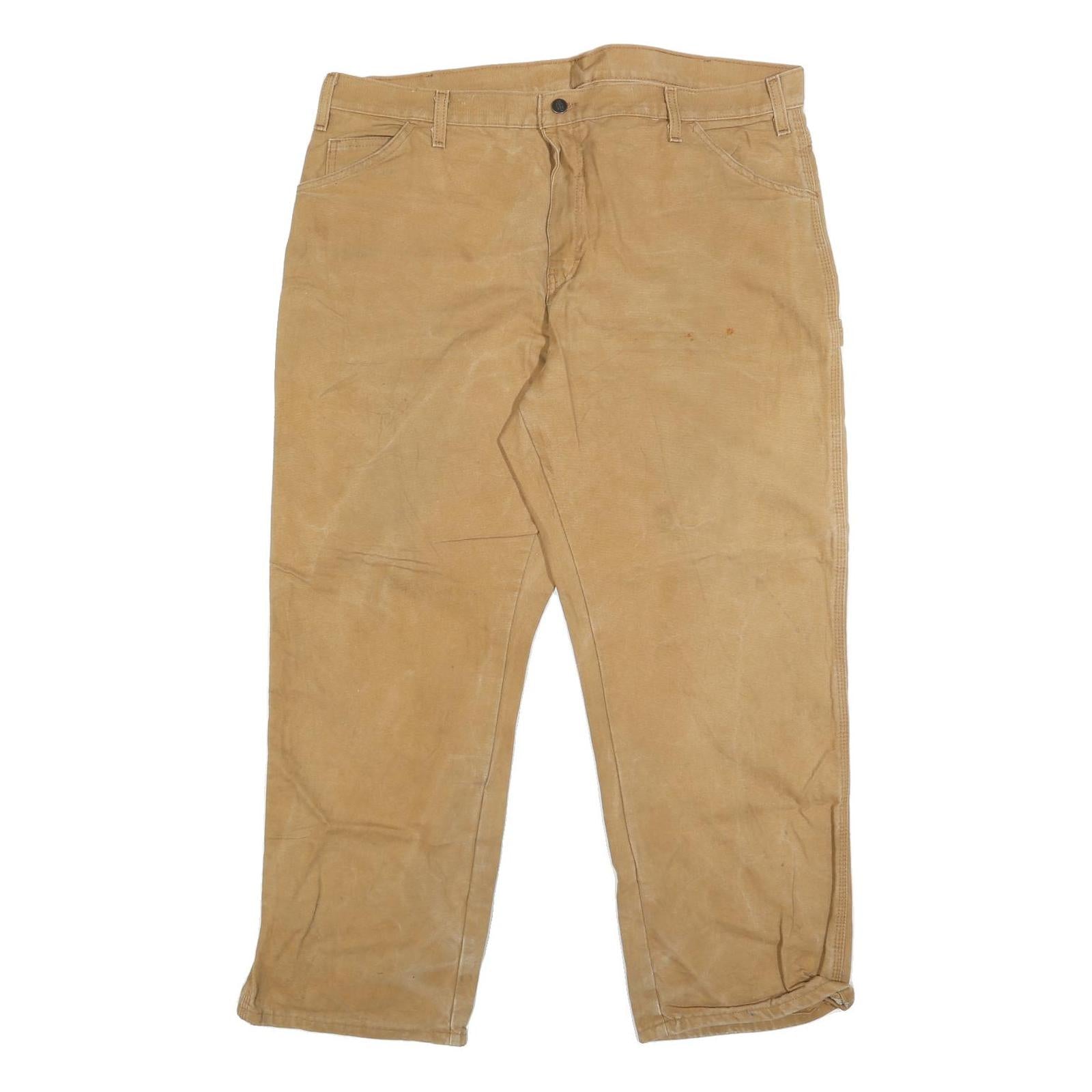 DICKIES Mens Jeans Beige Regular Straight Denim W40 L29 Workwear Pockets Zip