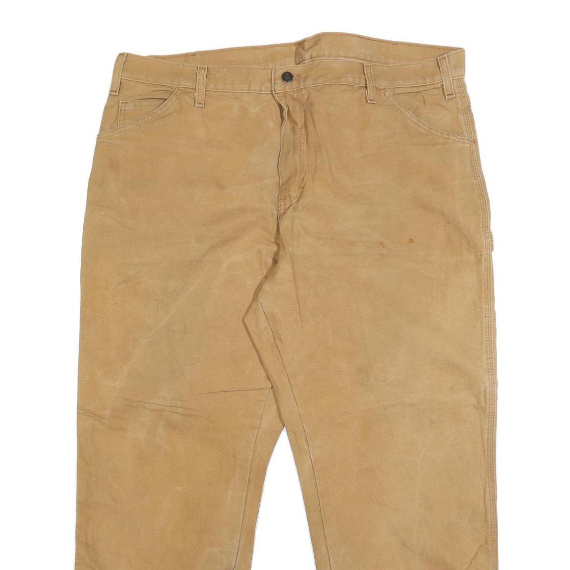 DICKIES Mens Jeans Beige Regular Straight Denim W40 L29 Workwear Pockets Zip