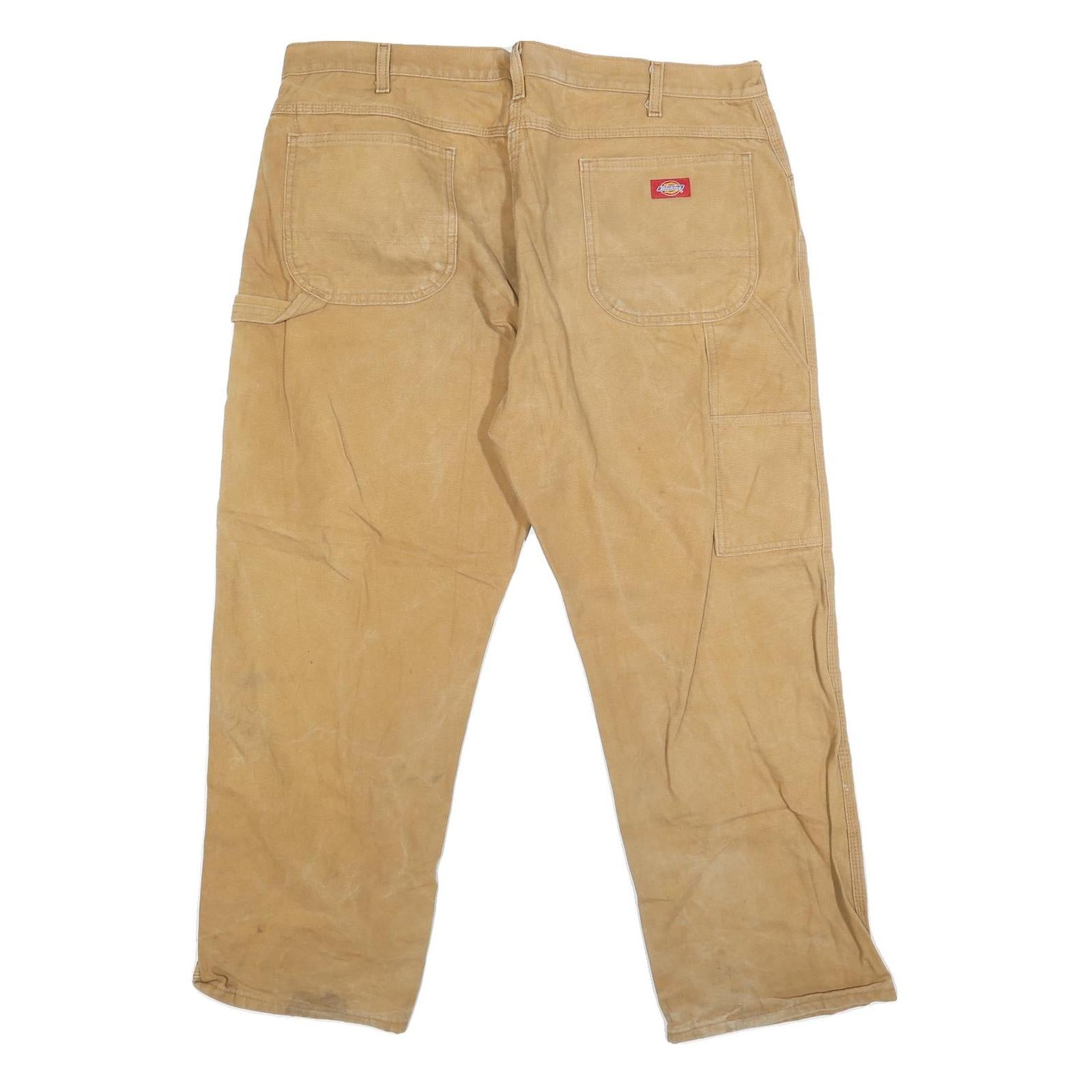 DICKIES Mens Jeans Beige Regular Straight Denim W40 L29 Workwear Pockets Zip