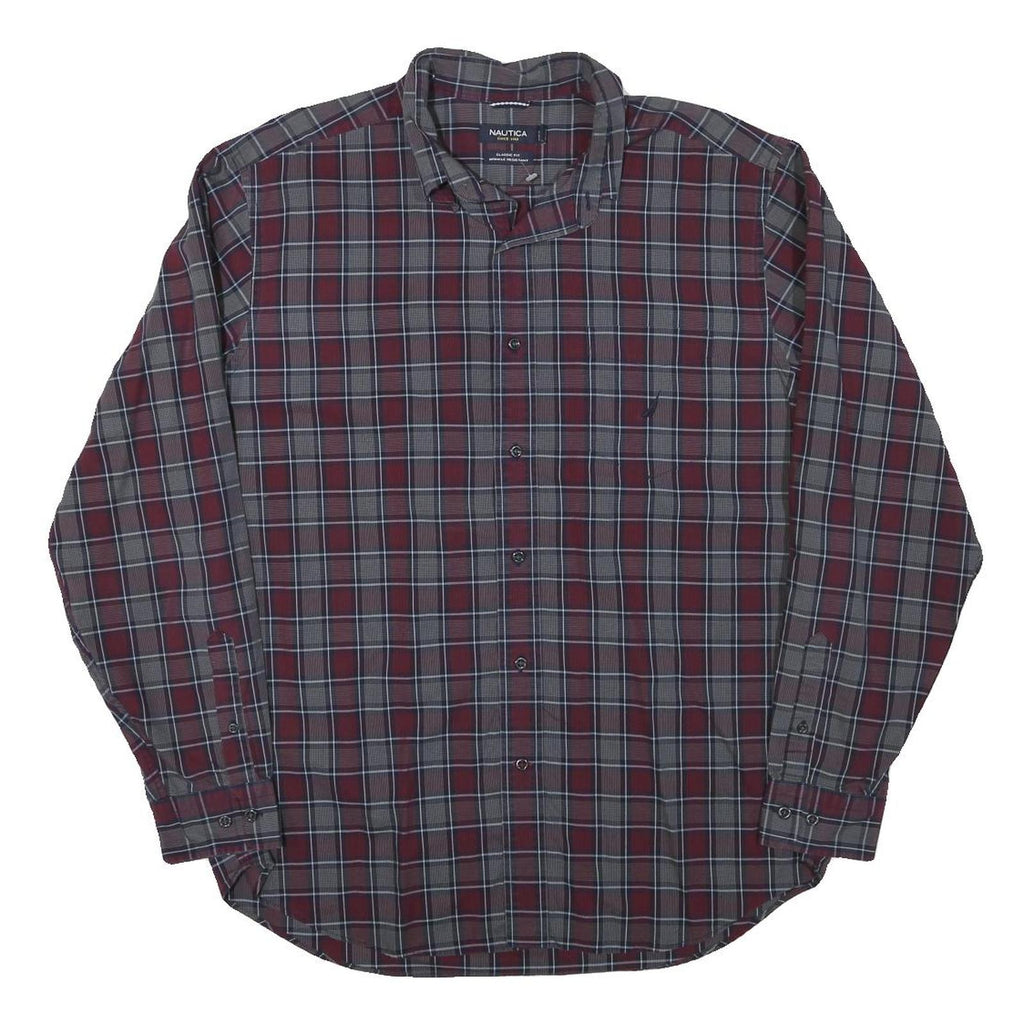 NAUTICA Mens Red & Grey Check Shirt L Classic Fit Cotton Blend Casual